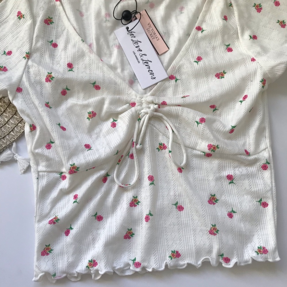 For Love And Lemons Blossom Pointelle Top White Floral Medium NEW - Picture 7 of 8